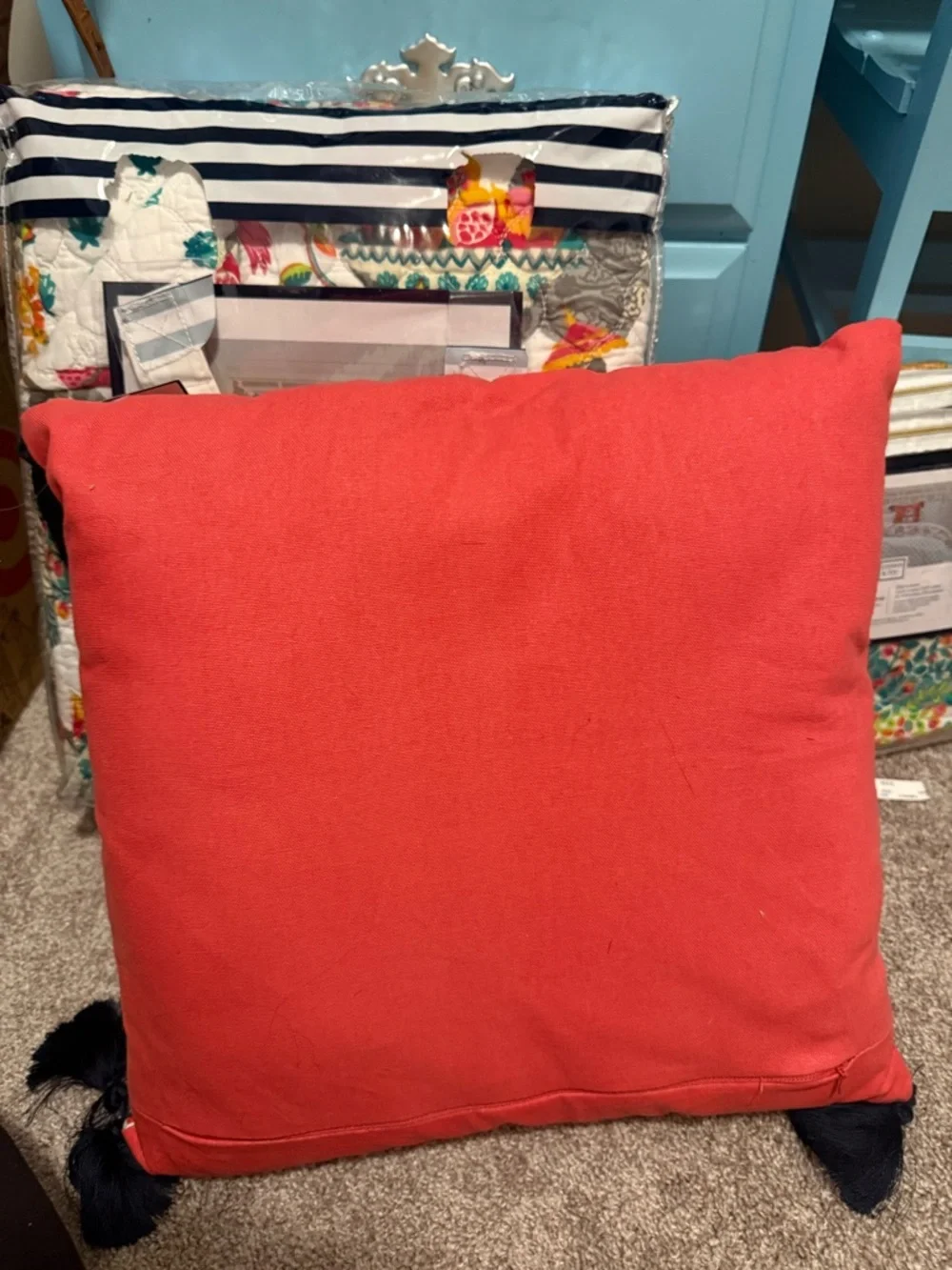 crown & ivy Coral Embroidered Dog Accent Pillow